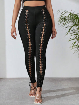 SXY Pantalones ajustados con cordon delantero con ojal con cordon delantero