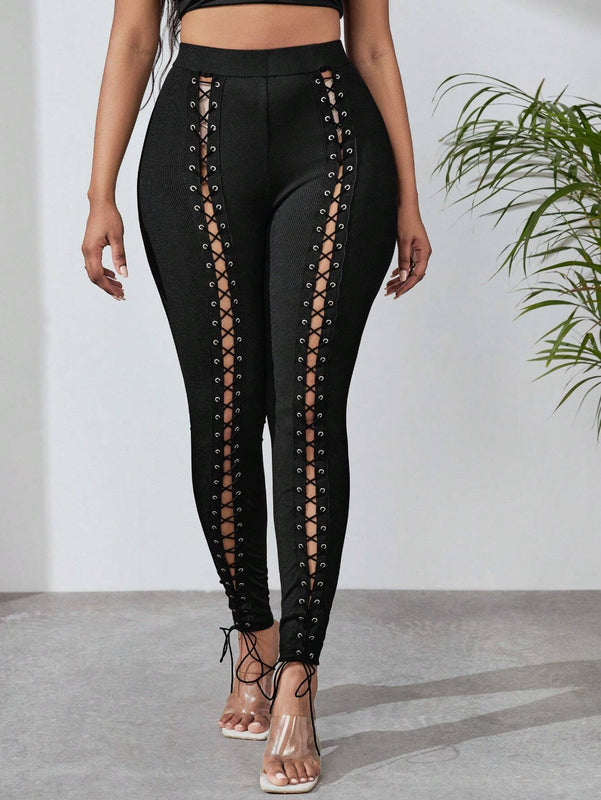 SXY Pantalones ajustados con cordon delantero con ojal con cordon delantero