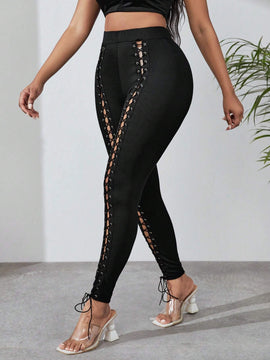 SXY Pantalones ajustados con cordon delantero con ojal con cordon delantero