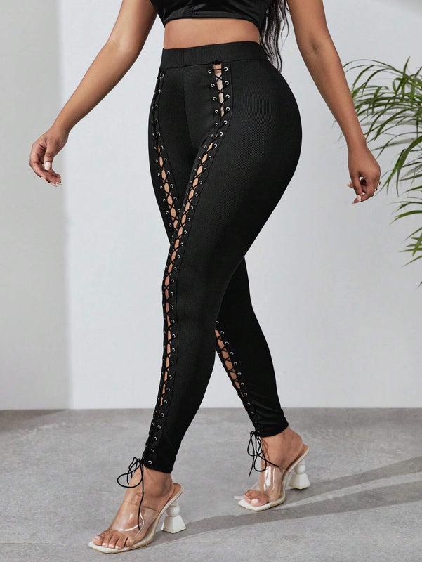 SXY Pantalones ajustados con cordon delantero con ojal con cordon delantero