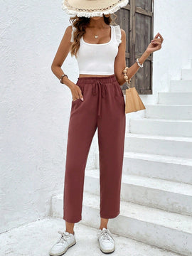 Pantalones de cintura con volante unicolor