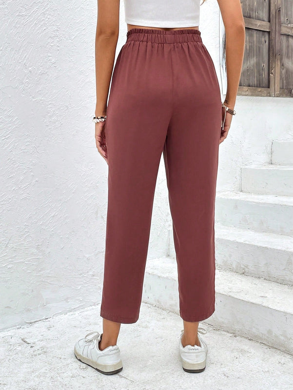 Pantalones de cintura con volante unicolor