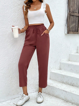 Pantalones de cintura con volante unicolor