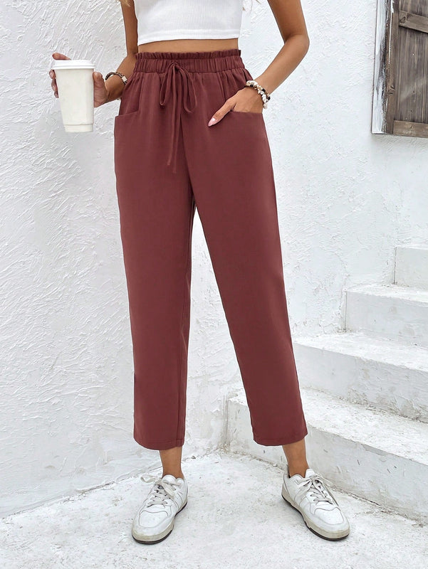 Pantalones de cintura con volante unicolor