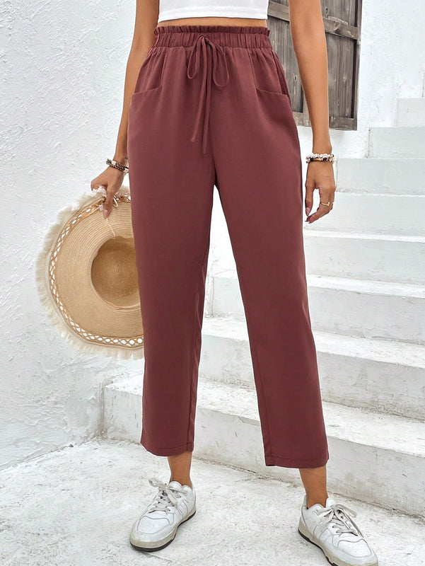 Pantalones de cintura con volante unicolor