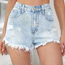 ICON Shorts en mezclilla de talle alto desgarro ribete sin dobladillo