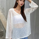 DAZY Jersey unicolor de cuello V de hombros caidos sin top tubo