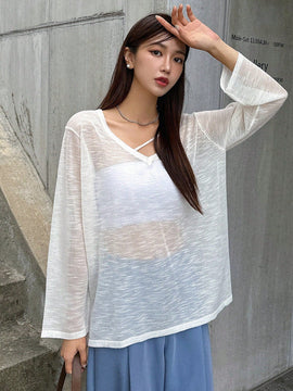DAZY Jersey unicolor de cuello V de hombros caidos sin top tubo