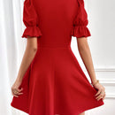 Prive Vestido linea A de cuello cuadrado de manga farol