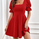 Prive Vestido linea A de cuello cuadrado de manga farol