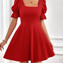 Prive Vestido linea A de cuello cuadrado de manga farol