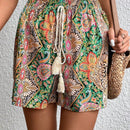 LUNE Shorts con estampado de paisley con fleco con cordon delantero