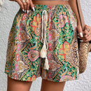 LUNE Shorts con estampado de paisley con fleco con cordon delantero