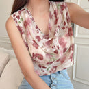 DAZY Blusa Sin Mangas De Cuello Drapeado Con Estampado Floral
