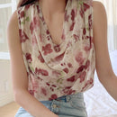 DAZY Blusa Sin Mangas De Cuello Drapeado Con Estampado Floral