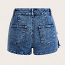 ICON Pantalones Cortos De De Jean Para Mujer Con Rayas Decorativas De Estilo Utilitario