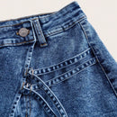 ICON Pantalones Cortos De De Jean Para Mujer Con Rayas Decorativas De Estilo Utilitario