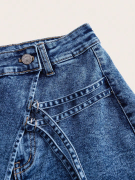 ICON Pantalones Cortos De De Jean Para Mujer Con Rayas Decorativas De Estilo Utilitario