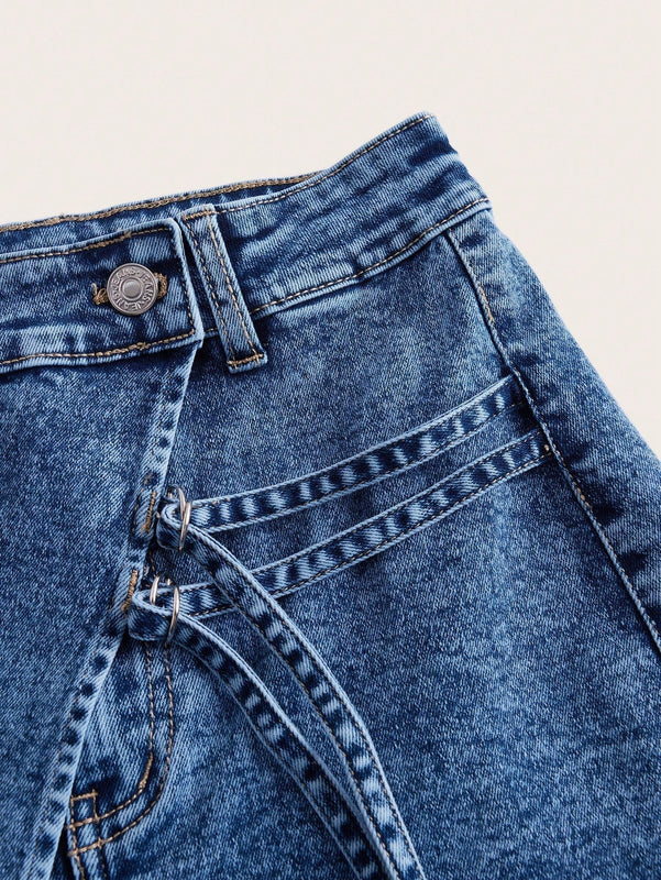 ICON Pantalones Cortos De De Jean Para Mujer Con Rayas Decorativas De Estilo Utilitario
