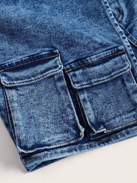 ICON Pantalones Cortos De De Jean Para Mujer Con Rayas Decorativas De Estilo Utilitario
