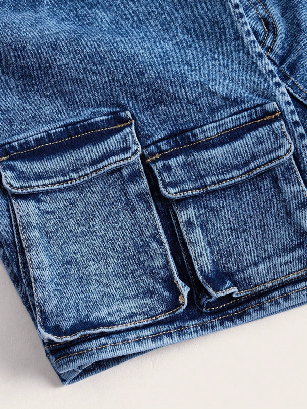 ICON Pantalones Cortos De De Jean Para Mujer Con Rayas Decorativas De Estilo Utilitario
