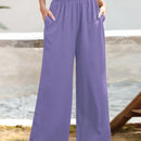 Essnce pantalones casuales sueltos de pierna ancha con bolsillos y cintura fruncida de unicolor para mujeres