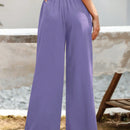 Essnce pantalones casuales sueltos de pierna ancha con bolsillos y cintura fruncida de unicolor para mujeres