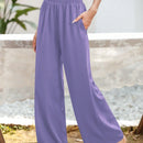 Essnce pantalones casuales sueltos de pierna ancha con bolsillos y cintura fruncida de unicolor para mujeres