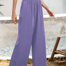 Essnce pantalones casuales sueltos de pierna ancha con bolsillos y cintura fruncida de unicolor para mujeres
