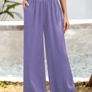 Essnce pantalones casuales sueltos de pierna ancha con bolsillos y cintura fruncida de unicolor para mujeres