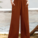 Essnce pantalones casuales sueltos de pierna ancha con bolsillos y cintura fruncida de unicolor para mujeres