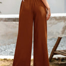 Essnce pantalones casuales sueltos de pierna ancha con bolsillos y cintura fruncida de unicolor para mujeres
