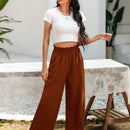 Essnce pantalones casuales sueltos de pierna ancha con bolsillos y cintura fruncida de unicolor para mujeres