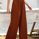 Essnce pantalones casuales sueltos de pierna ancha con bolsillos y cintura fruncida de unicolor para mujeres