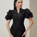 Modely Vestido de manga farol con abertura de espalda abierta jacquard sin cinturon