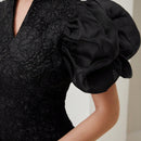 Modely Vestido de manga farol con abertura de espalda abierta jacquard sin cinturon