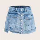 Skort mezclilla con boton delantero con bolsillo con solapa