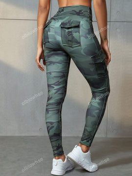 Leggings deportivos de cintura alta, color rosa, con multiples bolsillos con solapa, cinturilla ancha, para correr, yoga, fitness, pantalones ajustados, pantalones de entrenamiento informales