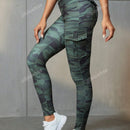 Leggings deportivos de cintura alta, color rosa, con multiples bolsillos con solapa, cinturilla ancha, para correr, yoga, fitness, pantalones ajustados, pantalones de entrenamiento informales