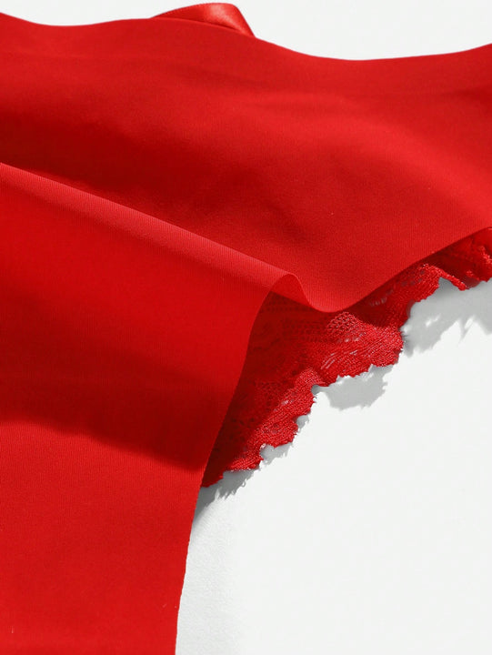 Lenceria De Encaje Floral Con Lazo En La Parte Trasera De La Braga