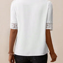Blusa de cuello con cordon con encaje de manga farol
