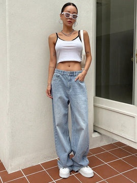 DAZY Pantalones Anchos De Pierna De Bloque De Color