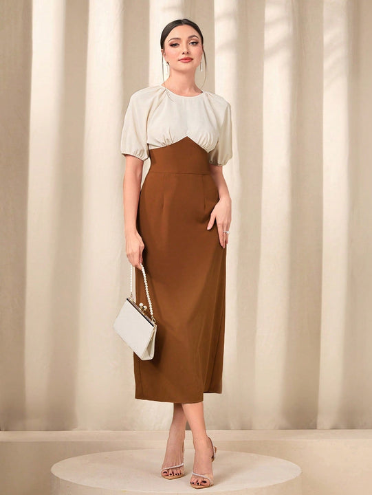 Modely Vestido de dos tonos de manga farol