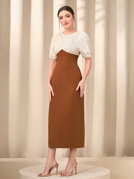 Modely Vestido de dos tonos de manga farol