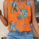 EMERY ROSE Camisa sin manga con estampado tropical de cuello con abertura de ojo