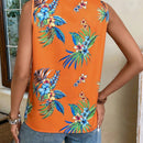 EMERY ROSE Camisa sin manga con estampado tropical de cuello con abertura de ojo