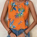 EMERY ROSE Camisa sin manga con estampado tropical de cuello con abertura de ojo