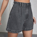 Shorts de pierna ancha de talle alto mezclilla
