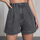 Shorts de pierna ancha de talle alto mezclilla