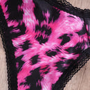 Tanga con estampado de leopardo unido en contraste